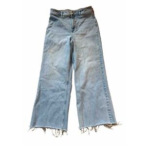Women'S Dec High-Rise Wide Leg Jeans Raw Bottom Square Pockets Light Denim 30